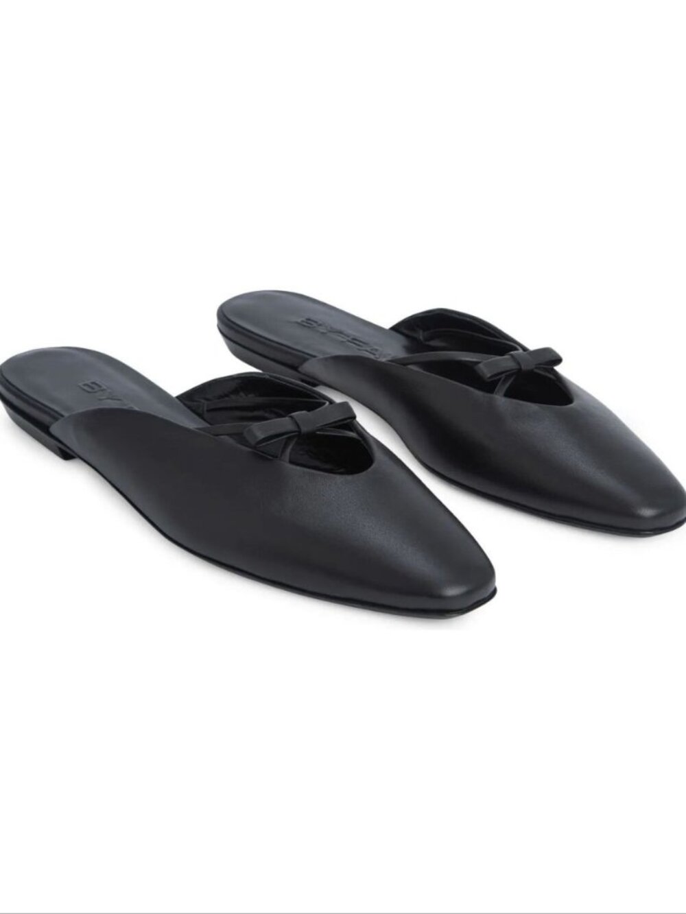 BY FAR Finn Bow Ballerina Mules Slide Flats Size 40 10 Black Leather NEW $360